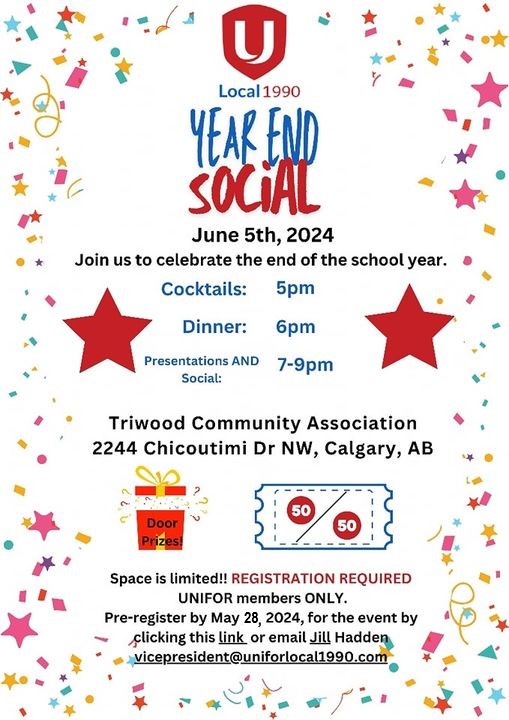 Year End social June 5 RSVP May 28